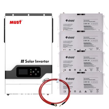 Комплект резервного живлення (48в 5200Вт) : Інвертор Must 48 V + 4 Акумулятора Shoto Gel 100Аh + набір проводів з клемами set54 фото