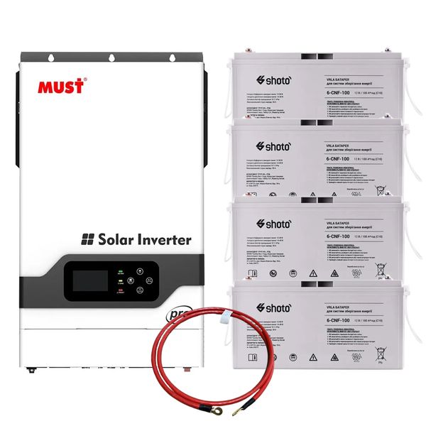 Комплект резервного питания (48в 5200Вт) : Инвертор Must 48 V + 4 Аккумулятор Shoto Gel 100Аh + набор проводов с клеммами set54 фото