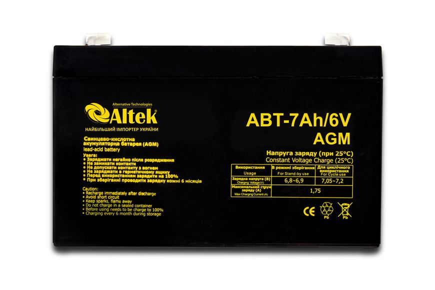 Аккумуляторная батарея ALTEK ABT-7Ah/6V AGM altek7ah6v фото