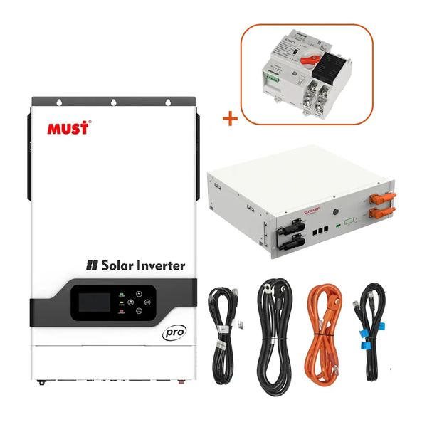 Комплект резервного питания №71 (48в 5200Вт): Инвертор Must PH18-5248PRO (5,2 кВт, 48В) + АКБ SUNWODA (LiFePo4, 5 кВт, 51,2 В, 100AH) + набор проводов set71 фото
